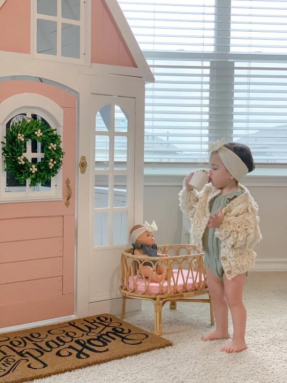 Poppie Toys Rotan Poppenwiegje met Matrasje Roze